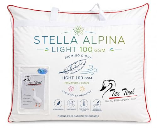 Tex Tirol Stella Alpina Light Piumino d’Oca 100 GSM, 100% Piumino Extra Fine (No Piumetta), Rivestimento 100% Cotone, 2** Light (Matrimoniale 2 PIAZZE cm. 250X200)
