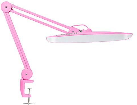 Neatfi XL 2,200 Lumens LED Desk Lamp with Clamp, 24W Bright, 50CM Wide LED Lamps, 4 Level Brightness, Dimmable, Eye-Caring, Desk Light for Bedroom & Office (Non-CCT with Clamp, Pink)