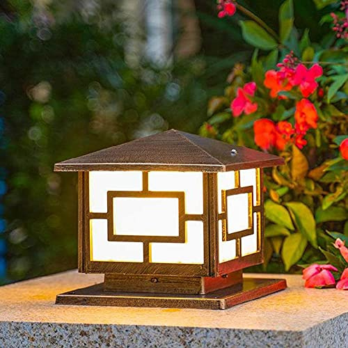 Mengjay Trade Retro Lámpara de Columna,E27 Luz de columna Poste Luz Decorativa para Villa Luz LED para Exteriores para Jardín Paisaje Lámpara Impermeable para Poste De Luz para Porche De Pilar,Bronce