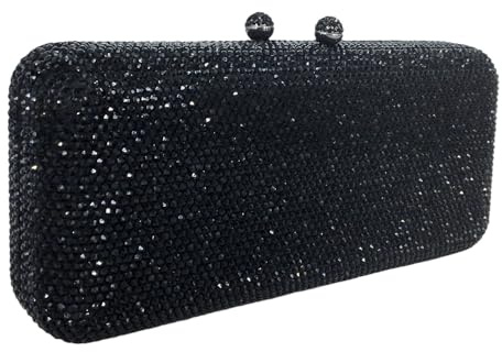 Boutique De FGG Lång Kristall Clutch Kvällsväska för Damer Bröllopsväska Fest Handväska Strass Brudväska, Mini, Svart, Small