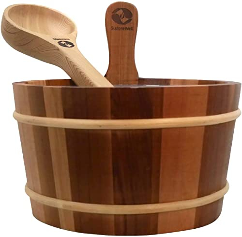 SudoreWell® Seau de sauna en cèdre rouge 4,0 l avec insert et louche de sauna