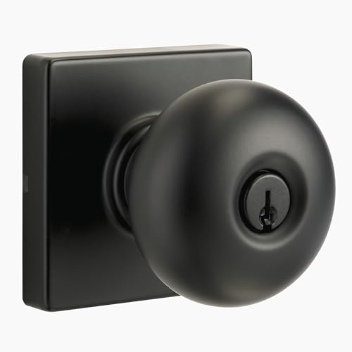 BRINKS Pomo de puerta de bola de entrada con llave contemporánea, cerradura puerta exterior, negro mate - Diseñado para hogares elegantes y modernos y se mezcla perfectamente con decoración interior