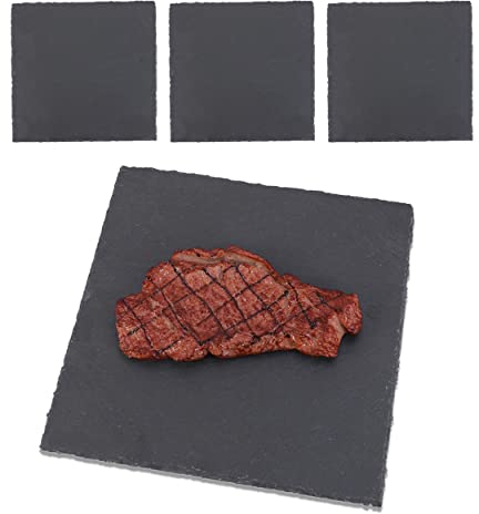 BESCH Platos de Pizarra Cuadrado 25x25cm - Bandeja Piedra Natural Antideslizante para Servir Sushi, Embutidos, Plato Hostelería - Plato Llano para Tapas, Quesos, Alimentos