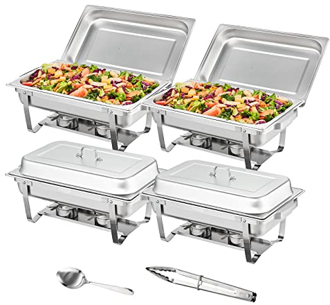 VEVOR Chauffe-Plat Lot de 4 Bacs 7,5 L Buffet Chauffant avec 8 Porte-Combustible Réchaud Inox Alimentaire Récipient Maintient au Chaud pour Servir Buffet en Libre-Service Hôtel Traiteur Restauration