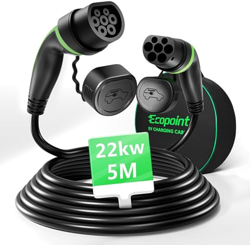 ECOPOINT Typ 2 laddkabel 22kW 5M, 32A laddkabel elbil Typ 2 för E Auto EV/PHEV, Typ 2 till Typ 2, Menneks Mode 3 laddkabel med väska, IP54, kompatibel med modell Y 3 S X i3 ID.4 ID. 5 IONIQ 5