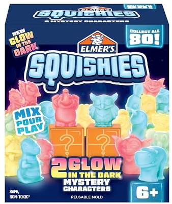 Elmer's Squishies, Kids DIY Activity Kit, Squishy Glow in the Dark Toys, Creates 2 Mystery Characters, 13 Piece Set - Slime Fun, Crafts, Holiday Gift for Ages 6+