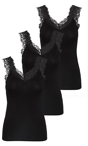PIECES Pcbarbera Lace Noos BC Top pour Femme, 3 x Noir., XL