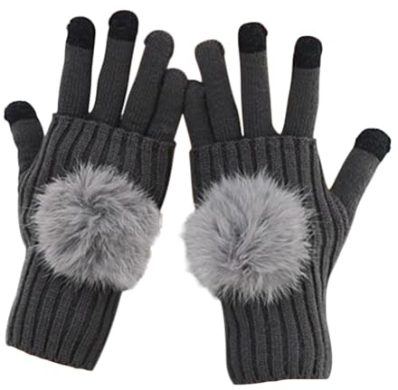 Cozylkx Gants à écran Tactile Pour Femmes, Gants Thermiques Tricotés Avec Pompons, Gants Chauds D'hiver Pour Dames, Pour Envoyer Des Sms Sur Smartphone