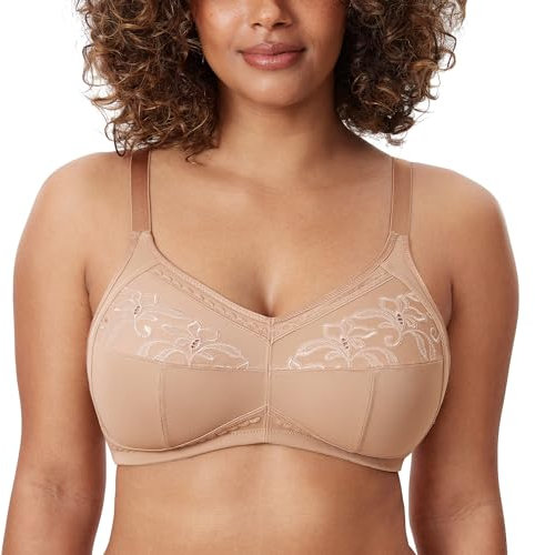 Delimira Women's Wireless Bras Cotton Mastectomy Bras with Pockets Post Surgery Full Cup Comfort Plus Size Everyday Bra Natural 38D