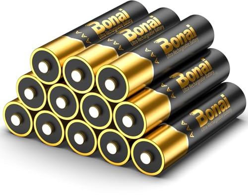 Pilas Recargables AAA, BONAI Alta Capacidad 1100mAh Ni-MH, Gold 1.2V 1200 Ciclos de AAA Pilas Recargable, Baja Autodescarga para Equipos Domésticos(12 Piezas)