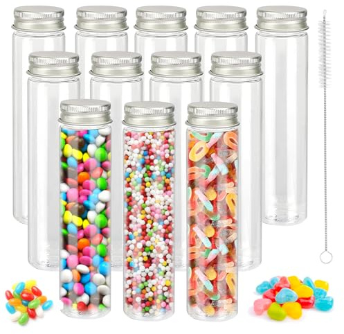 12 Pièces Tubes à Essai en Plastique,Bouteille Sensorielle Vide,Tubes à Essai Bouteille Sensorielle,tube Plastique Transparent avec Bouchon,pour Les Mariages,Fête,Épices,Fleurs et Bonbons.