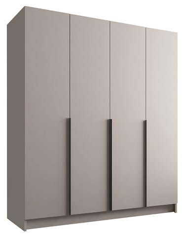 Mirjan24 Kleiderschrank mit Einlegeböden und Kleiderstange Salkor I, Vielseitiger Drehtürenschrank, Elegantes Kleiderschrank 4-türig (Cashmere/Cashmere + Schwarz)