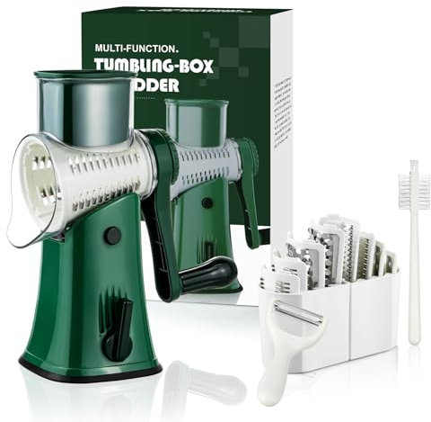 AdrreyuFny Mandolina per Verdure, Tagliaverdure Manuale Rotante Grattugia Taglia Verdura Affettatrice Frutta con 5 Lame Intercambiabili Set Utensili Cucina - Verde