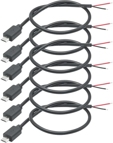 Greluma 6 St 30 cm Micro USB Hane 2 tråds Pigtail kabel, 12V 3A 2 stifts Micro USB kontakt Bar Wire Open End förlängningskabel