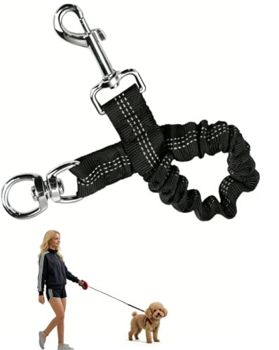 Short Shock Absorber Dog Lead Bungee Dog Leash Extension, Elastic Buffer Extender Prevent Injury on Arm and Shoulder & Save Dogs from Getting Hurt Great for Bicycle, Running, Walking (Black)