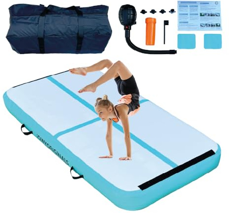 COLCHONETA AIRTRACK INFLABLE | Bomba Incluida | Gimnasia + Yoga + Entrenamiento En Casa | Amortiguación Extra, Impermeable y Portátil | Uso Interior/Exterior Niños Adultos y Atletas (Azul, 200x100x20)