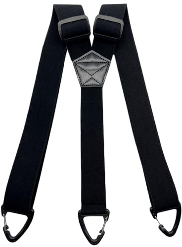 Nujvnuj Bretelle da uomo extra forti, larghezza 3,8 cm, con 3 moschettoni robusti, regolabili ed elastiche, per pantaloni da lavoro e da moto, design Y-Style | per uomo e donna, Nero , Taglia unica