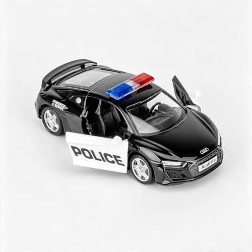 BGHSCA Audi R8 Modellauto im Maßstab 1:36, Spielzeugauto aus Zinklegierung mit Rückzugmechanismus für Kinder und Erwachsene, Polizei