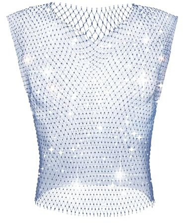 GENEMEN Mesh strass toppar fisknät linne sexig skuren skjorta rave genomskinlig väst