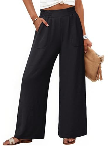 NIMIN Women Wide Leg Palazzo Pants High Waisted Casual Lounge Pants Flowy Loose 2026 Summer Black Beach Vacation Outfits Dressy Trousers with Pockets