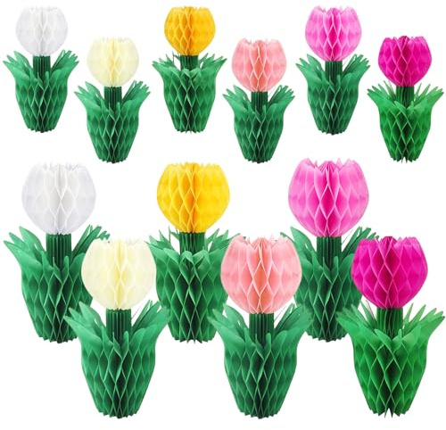 12 Piezas Tulipanes Artificiales, Flores de Papel, Flores Papel Decoracion, Decoracion de Mesa, Para el Día de la Madre, Bdas, Mesa, Primavera y Fiestas en el Jardín Decoración