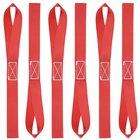 PATIKIL 25 x 300mm Soft Loop Tie Down Straps, 6Pcs Heavy Duty Motorcycle Handlebar Strap Fastening Tie Down Loops for Securing ATV UTV Truck Scooters Lawn Garden Equipment, Red