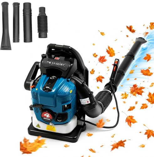 Goddlgjik 4temps 75,6cc Souffleur Thermique Essence a Dos, 2,6kW Souffleur Feuille Thermique 7000tr/min, avec Réservoir de 1,9L Tuyau réglable à 180°, pour Feuilles Neige Mortes Jardinage