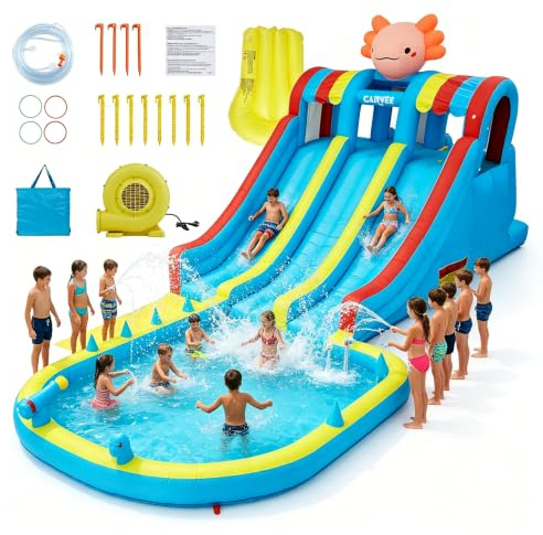 Castillo hinchable con tobogán de agua, castillo hinchable XXL con soplador, castillo hinchable al aire libre, pistola de agua, piscina salpicadura, tobogán exterior, castillo de rebote para niños