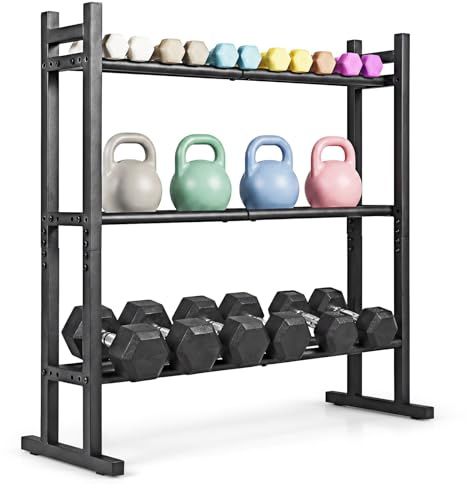 COSTWAY 3-stegs hantelställ, hantelställ med 3-vägs justerbart avstånd, hantelställ av metall som kan belastas upp till 240 kg, hantelhylla för hemmet, gym