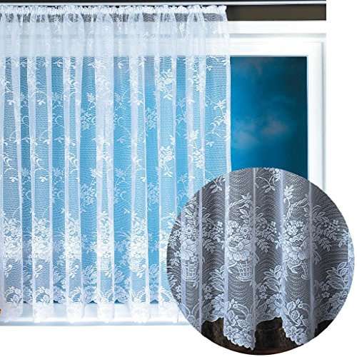 Gardine Jacquard Universalband Spitzenoptik Vorhang Blumenmuster weiß, Auswahl: 300 x 145 cm, Design: Monique