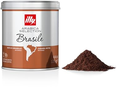 illy Ground Coffee, Brazil Cerrado Minero, Sustainable Arabica, 100% Arabica, Ideal for Moka Pots & Filter, 125g Tin
