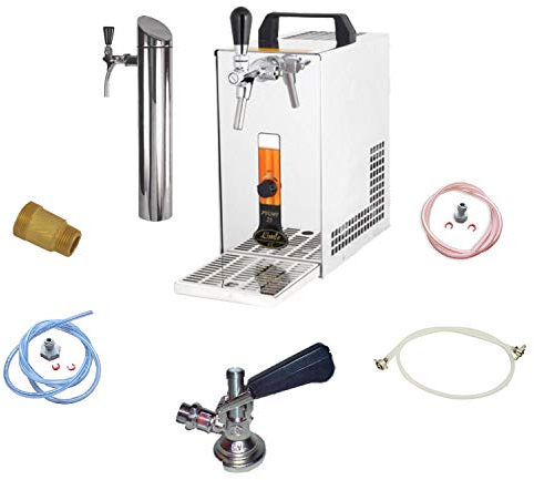 ich-zapfe Set Completo sotto banco - Spillatore Birra PYGMY 25 / K con Pompa a Membrana, raffreddatore a Secco in Acciaio Inox a 1 Linea, 35 Litri/h, incl. Torre di erogazione, Green Line, Keg:Senza