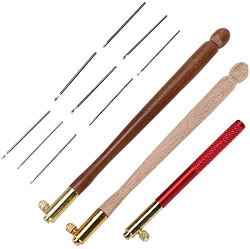 Archuu Tambour Hook Ago da Ricamo con Manico in Legno, Uncinetto Ergonomico, Uncinetto da Ricamo con Strumento Ago per Perline E Strumento a Trama Incrociata per Artigiani Principianti