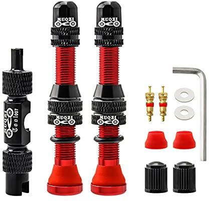 MUQZI Válvulos Schrader sin cámara de aleación 60 mm para bicicleta, llanta universal MTB, color rojo
