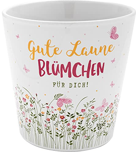 Gruss & CO Blumentopf mit Motiv Blümchen | Blumenübertopf aus Steinzeug, Höhe 10,5 cm, mit Spruch und Geschenk-Banderole | Geschenk Blumen, Geburtstag | 47524