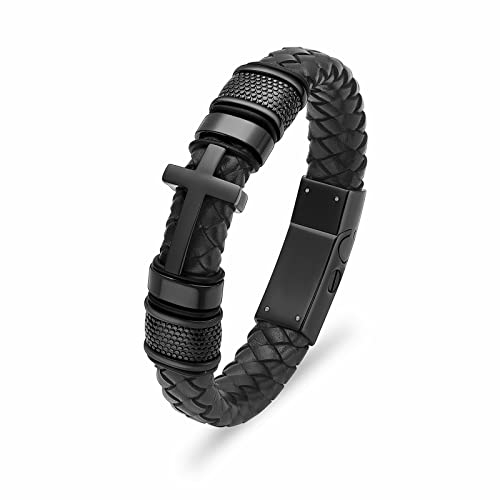 Minicremation Bracelet urne funéraire en cuir véritable avec pendentif en forme de croix pour cendres - Pour homme, 22 cm, Acier inoxydable, Non.