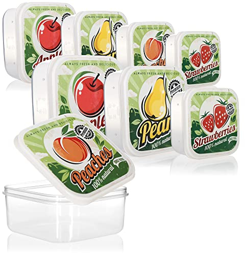 com-four® Juego de tarros de almacenamiento de frutas de 8 piezas - loncheras en cuatro tamaños - caja de almacenamiento para acampar, hacer picnics y para viajar (8 piezas - frutas)