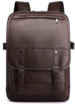 Hot And Bold Modern Elegance: Vegan Leather Multi-Purpose Laptop Backpack, Dark Brown Fold Over, L, Modern