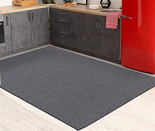 Mia´s Teppiche Enya Moderner einfarbiger Teppich Wohnzimmer, für die Küche geeignet, Tufting, robuster Kurzflor mit Filz-Rücken, weich & pflegeleicht, Anthrazit, 160 x 230 cm