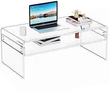 solaround Acryl Couchtisch für Wohnzimmer, Wohnzimmertisch Beistelltisch Transparent, Lucite Tisch mit Offenem Aufbewahrungsregal (Transparent)