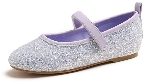 Feversole Barn Flickor Mary Jane rem platta skor ballerina prinsessa platta skor rem skolskor, Lila paljetter baby, 31 EU