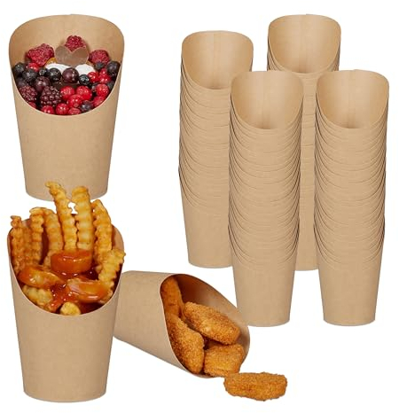 Relaxdays Bicchieri Porta Patatine Fritte, Contenitori per Alimenti, Carta 400 ml, Coppetta per Gelato e Snack, Marrone