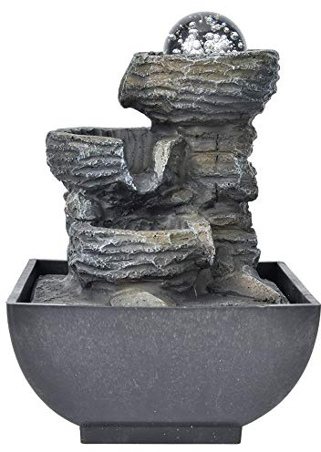 Ejoyous Cascade de Fontaine D'intérieur avec éclairage, Belle Fontaine de Table D'intérieur, Humidificateur de Salle, Fontaine d'eau, Décoration de Salon, pour la Méditation (Prise UE 220)