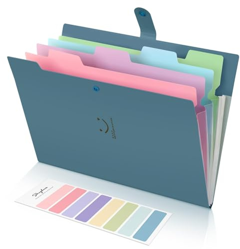 SKYDUE Organizador de documentos, carpetas para documentos A4, carpeta de acordeón con 5 bolsillos, carpeta de documentos para oficina en casa, negocios, color azul oscuro