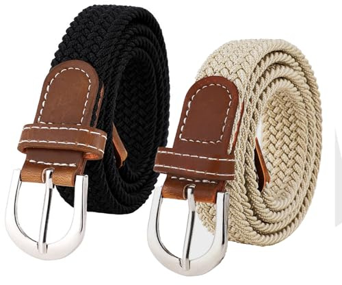 xutong 2 Piezas Elástico Trenzado Cinturón Tejido Cinturón,unisex trenzado,Negro/Blanco 3,3 cm de Ancho