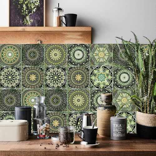 HORIWE Lot de 24 autocollants vintage pour carrelage mural - Papier peint autocollant - Étanche - Pour cuisine, salle de bain, armoire, meubles, table