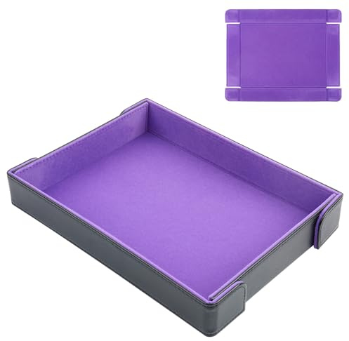 Buweeo PU Leather Dice Tray Magnetic Folding Dice Rolling Mat with Purple Felt Lining for Dice Games Portable Tabletop Board Games Tray