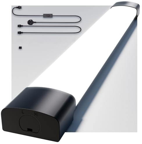 Amdelne 6000k Led Batten Light, 4FT, 36W Plug in Ceiling Light Led, IP65 Workshop Lighting for Garage, Office, Bedroom, Living Room,Wall, Kitchen, Shed, Outdoor（Black ）