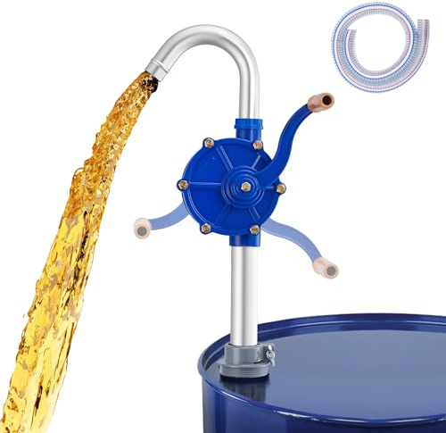 Orion Motor Tech Pompe Manuelle Carburant pour Fût 200L, Pompe de Transfert à Manivelle en Aluminium pour Diesel et Huile Moteur, Pompe à Huile avec Tuyau de 1m pour Fûts de 60 à 200 Litres