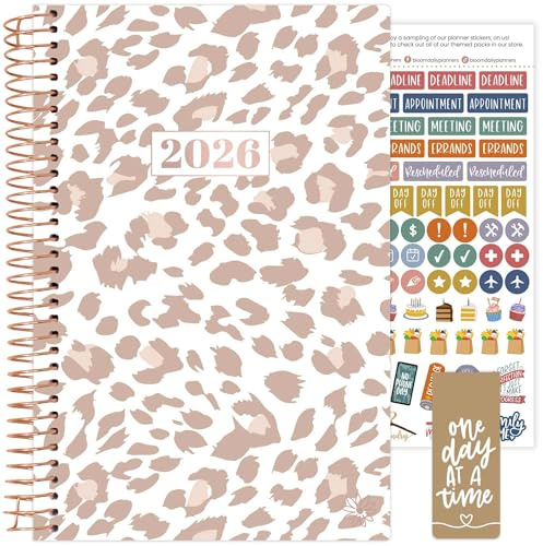 bloom daily planners 2026 Planner (January - December) Calendar Year Organizer - 5.5” x 8.25” - Weekly & Monthly Agenda Book with Stickers & Bookmark - Tan Leopard